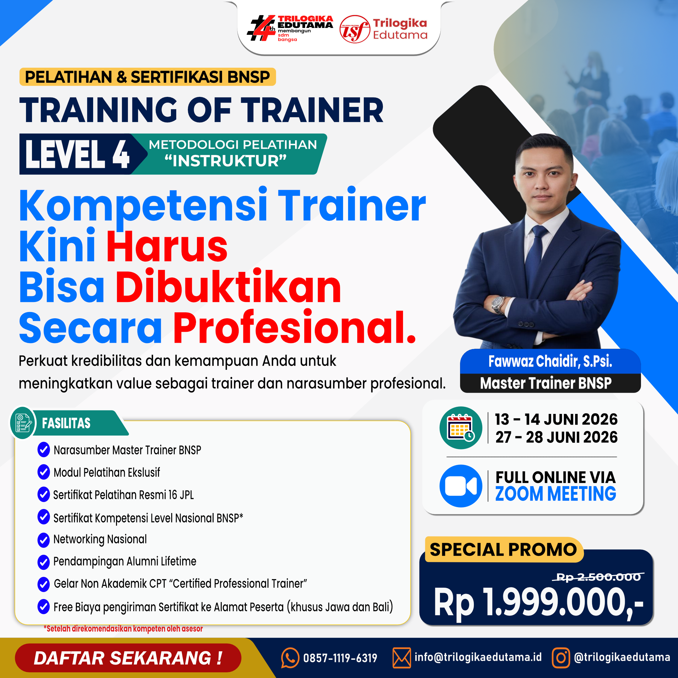 DIKLAT DAN SERTIFIKASI TRAINING OF TRAINER BNSP LEVEL 4 "INSTRUKTUR" JUNI 2026